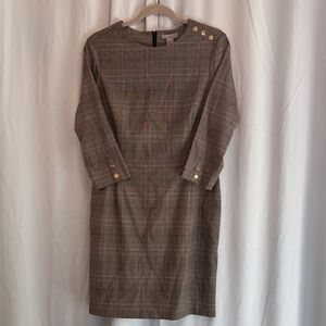 H&M Gray Tan & Brown Plaid 3/4 Sleeve Career Dress NWT